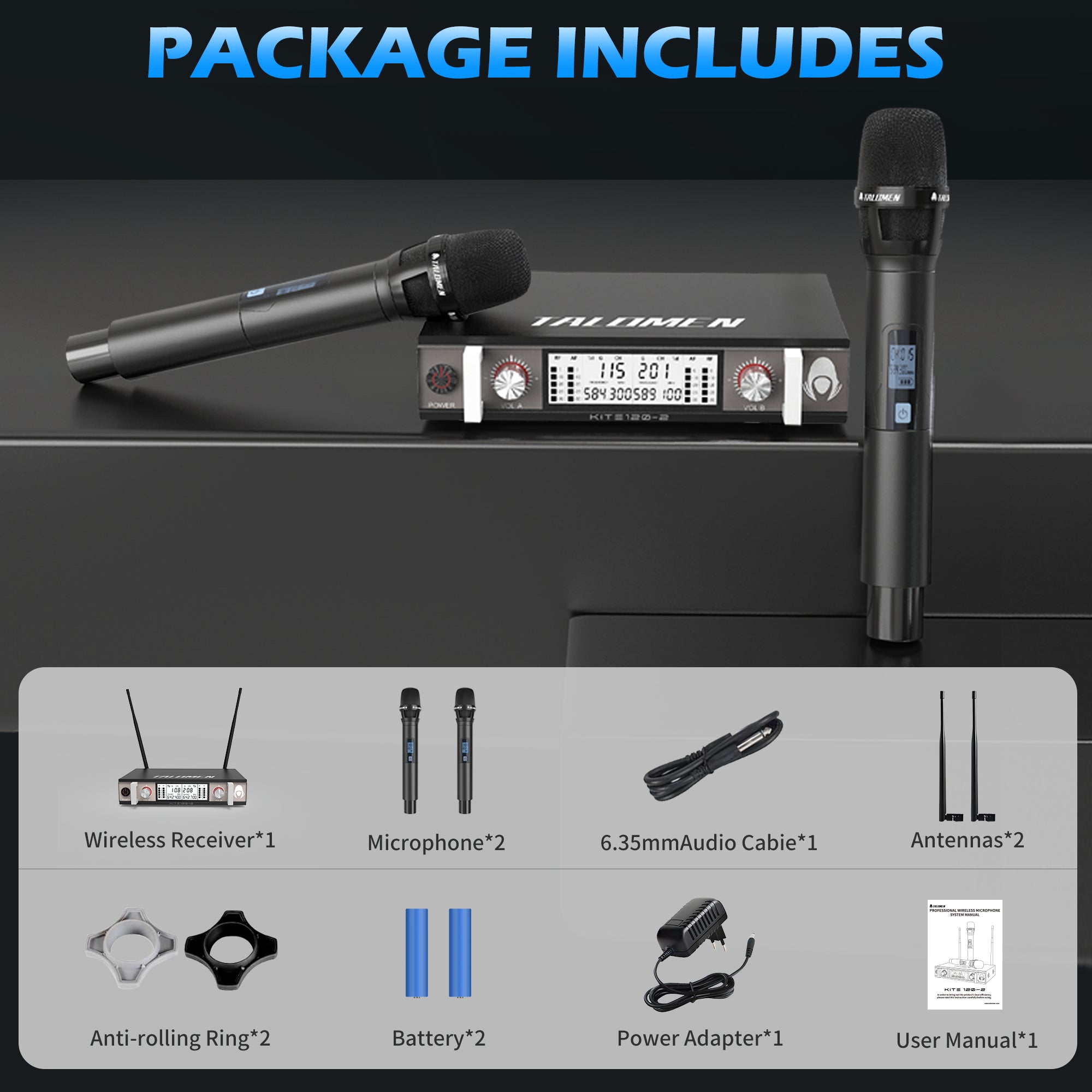 Talomen K120 | Système de microphone sans fil UHF professionnel