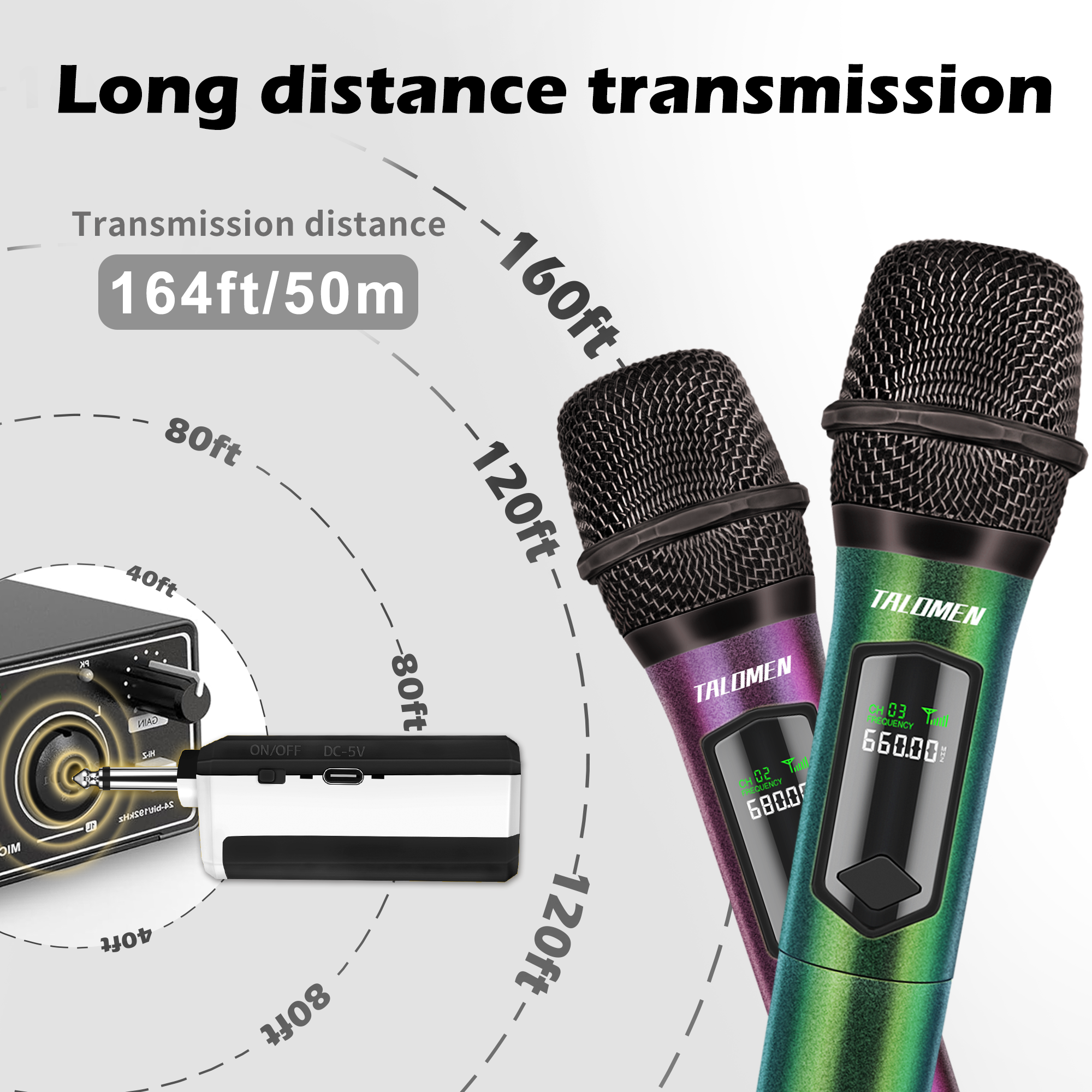Micros Sans Fil UHF Talomen K120 - 2 Micros à Main, Portée 120 M, Récepteur Double Canal - Pour Karaoké, Fêtes, églises